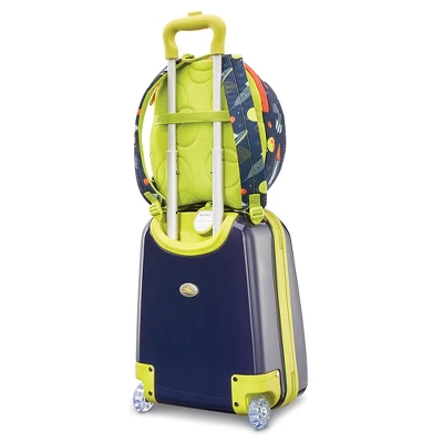 High Sierra Teddy Buddy 2 Piece Luggage Set With Wheels On Hard Rolling Suitcase & Carry Backpack Bag For Boy Or Girl Toddler Kids Travel, Navy - Image 3