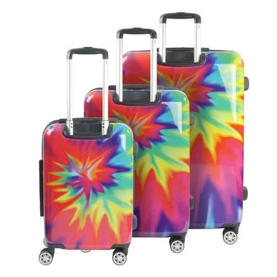 FUL Tie Dye Nested 3 Piece Luggage Set, Spinner Rolling Luggage Suitcases, 28in, 24in, And 20in Sizes, ABS Hard Cases, Pink - Image 2