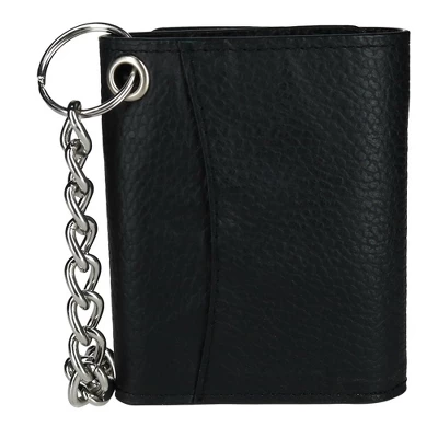 CTM Men's Pebble Grain Leather RFID Trifold Chain Wallet - Image 4