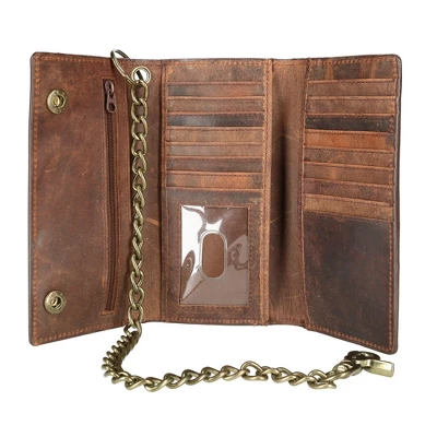 CTM Men's Crazy Horse Leather RFID Long Trifold Chain Wallet - Image 2