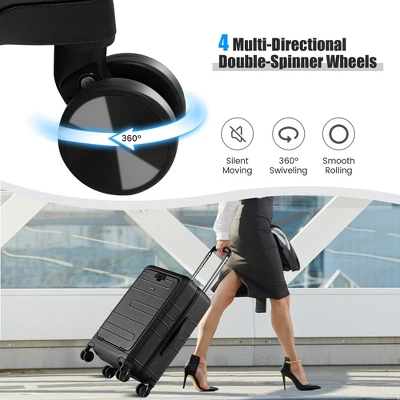 Costway 20'' Carry-on PC Hardside Suitcase TSA Lock W/ Front Pocket & USB Port Black - Image 4