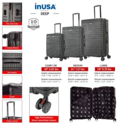 InUSA Deep Lightweight 3pc Hardside Spinner Luggage Set
