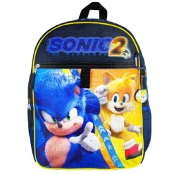 Sonic The Hedgehog 2 Movie Sonic Tails 16" Backpack W/ Lunch Tote 5 Piece Set Multicoloured