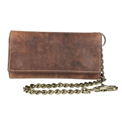 CTM Men's Crazy Horse Leather RFID Long Trifold Chain Wallet - Image 6