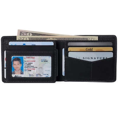 Alpine Swiss Mens RFID Blocking Cowhide Leather Wallet Bifold 2 ID Windows Divided Bill Section Comes In Gift Box - Image 3