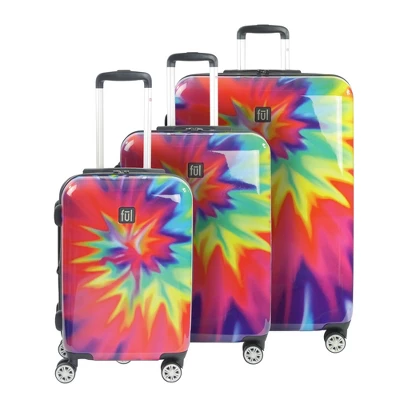 FUL Tie Dye Nested 3 Piece Luggage Set, Spinner Rolling Luggage Suitcases, 28in, 24in, And 20in Sizes, ABS Hard Cases, Pink
