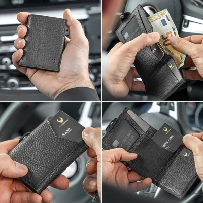 Donbolso Leather Modern Slim Wallet Without Coin Pocket - Black - Image 2