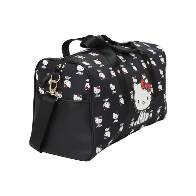 SANRIO Hello Kitty AOP In Nylon With PU Accents Black Wheeled Duffle