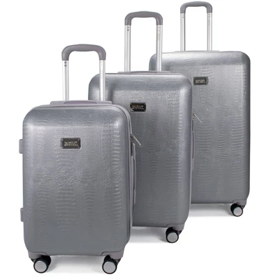Badgley Mischka Snakeskin Expandable Hardside Checked 3pc Luggage Set - Silver - Image 2