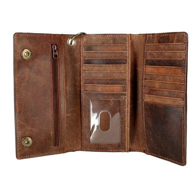 CTM Men's Crazy Horse Leather RFID Long Trifold Chain Wallet - Image 3