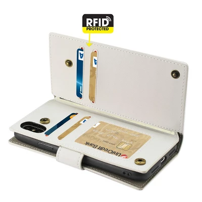 Reiko IPhone X/iPhone XS Genuine Leather Wallet Case With RFID Card Protection In Ivory - Image 2