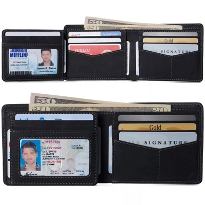 Alpine Swiss Mens RFID Blocking Cowhide Leather Wallet Bifold 2 ID Windows Divided Bill Section Comes In Gift Box