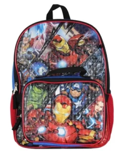 Marvel Avengers 5 Pc Kids Backpack Set Lunch Box Key Chain Pencil Case Carabiner Multicoloured
