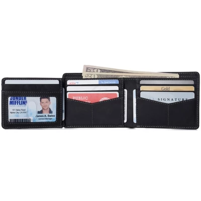 Alpine Swiss Mens RFID Blocking Cowhide Leather Wallet Bifold 2 ID Windows Divided Bill Section Comes In Gift Box - Image 4