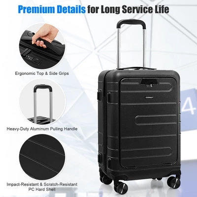 Costway 20'' Carry-on PC Hardside Suitcase TSA Lock W/ Front Pocket & USB Port Black - Image 8