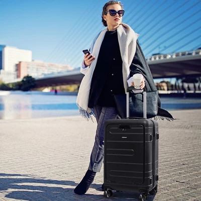 Costway 20'' Carry-on PC Hardside Suitcase TSA Lock W/ Front Pocket & USB Port Black